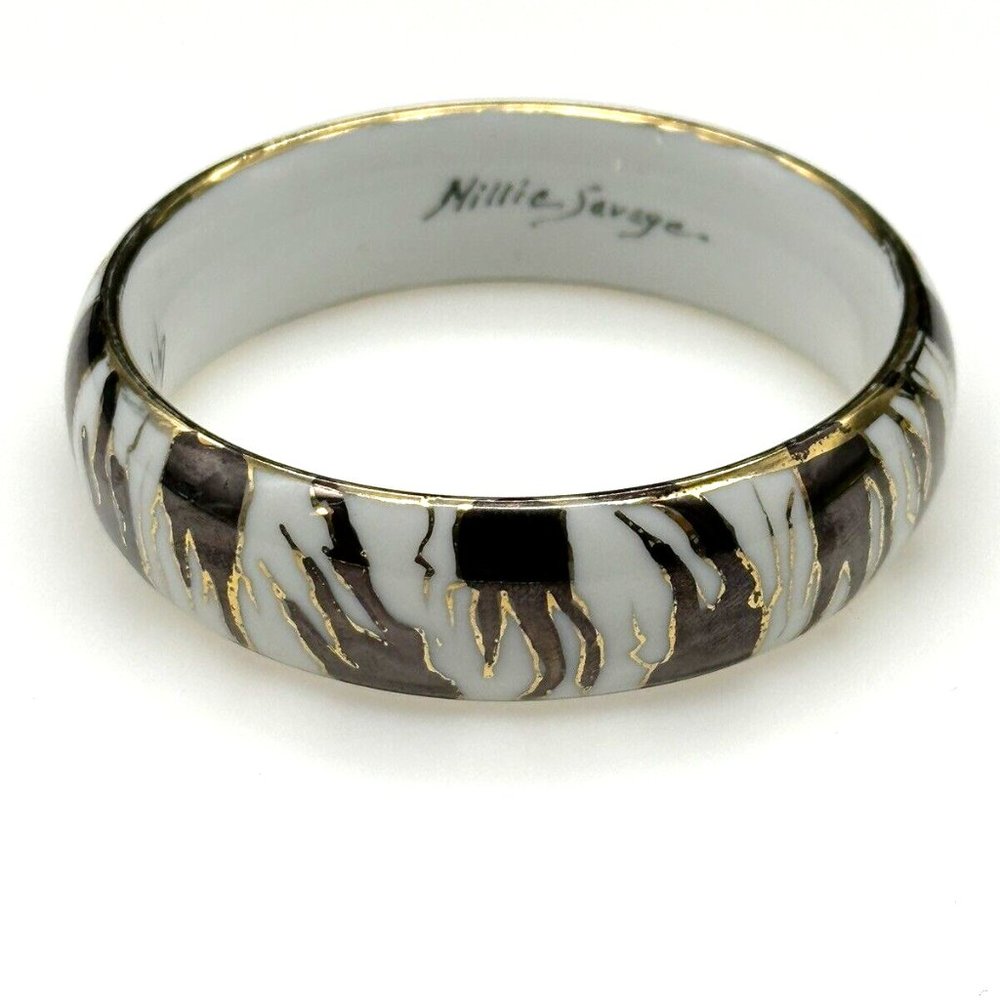 Vintage Millie Savage Porcelain CLOISONNÉ Enameled Bangle Bracelet 7.5" Rare